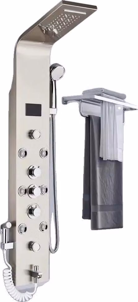 Pannello doccia per bagno, 3 maniglie, indicatore di temperatura a LED, LT 8009 nichel