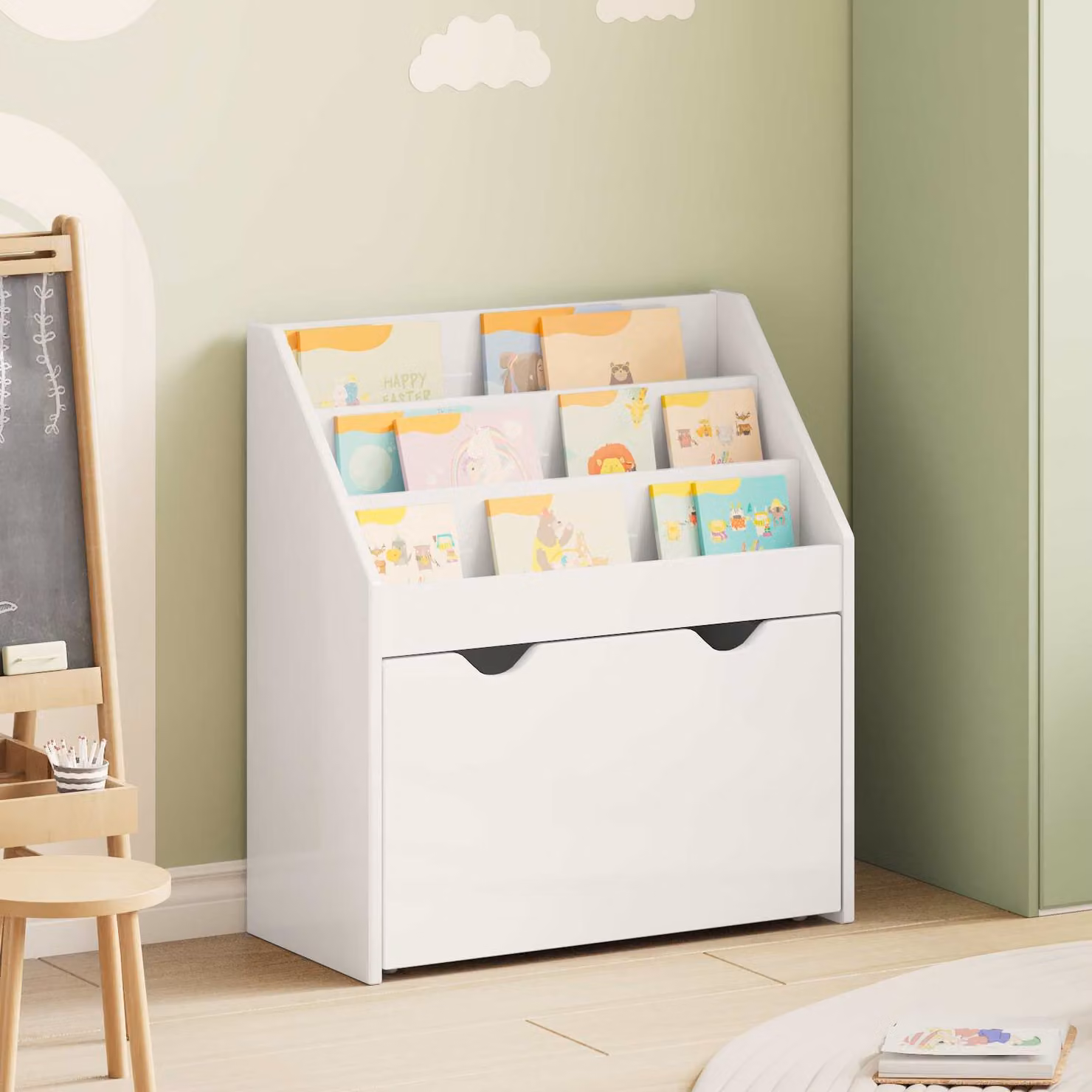 Libreria per bambini vidaXL moderna in MDF bianco lucido L: 60 cm, P: 29,5 cm, H: 69 cm