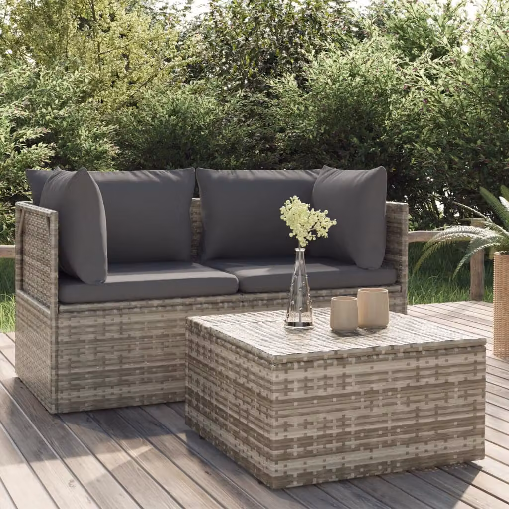 Set Divano da Giardino a L vidaXL in Polyrattan Grigio con Cuscini e Ottoman