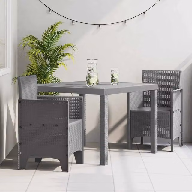 Set di 3 sedie in polyrattan grigio chiaro vidaXL per giardino e terrazzo – 1
