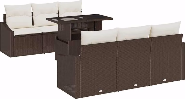 Set Divano da Giardino con cuscino 7 pcs Marrone polyrattan