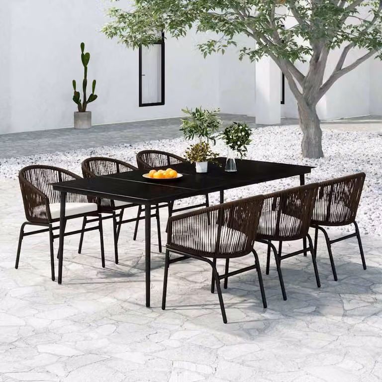 Set da pranzo da giardino vidaXL in acciaio marrone con tavolo in vetro e 7 pezzi
