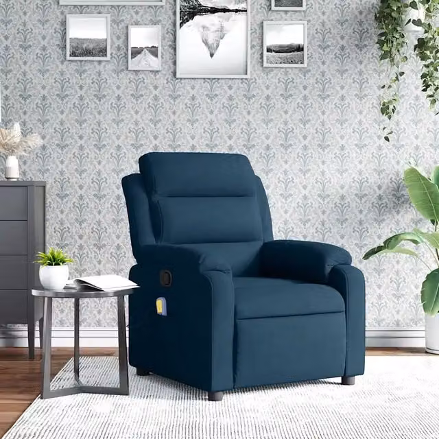 Divano Sedia-Poltrona Massaggiante Reclinabile Blu in Velluto 702797