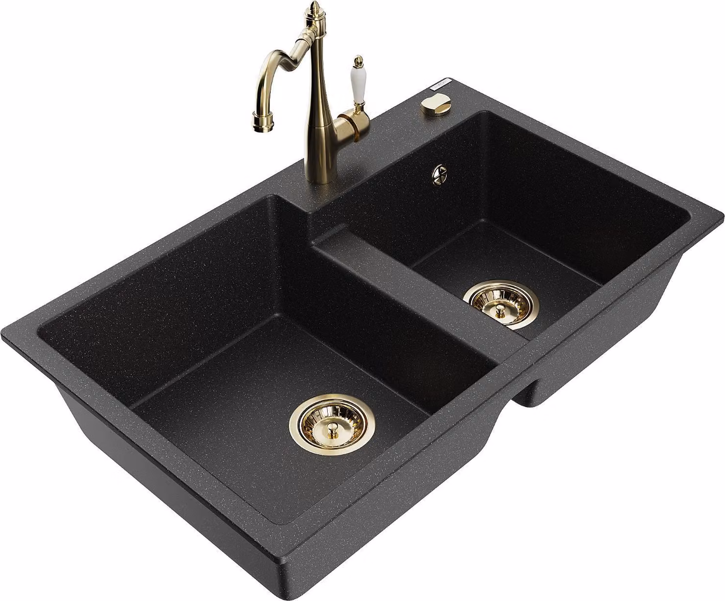 Mexen Tomas lavabo in granito a 2 vasche con miscelatore da cucina Carla, nero/argento metallizzato - 6516-73-670700-50