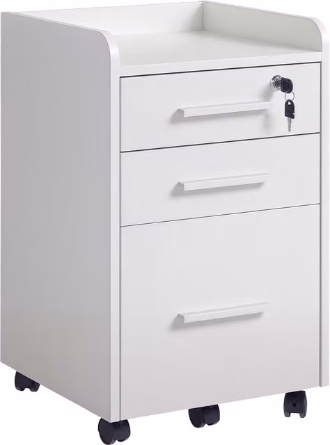 Cassettiera da ufficio HOMCOM con 3 cassetti, ripiano e 5 ruote, in MDF e pannello truciolare, Bianco, L: 39.2 cm, P: 40.0 cm, H: 65.4 cm