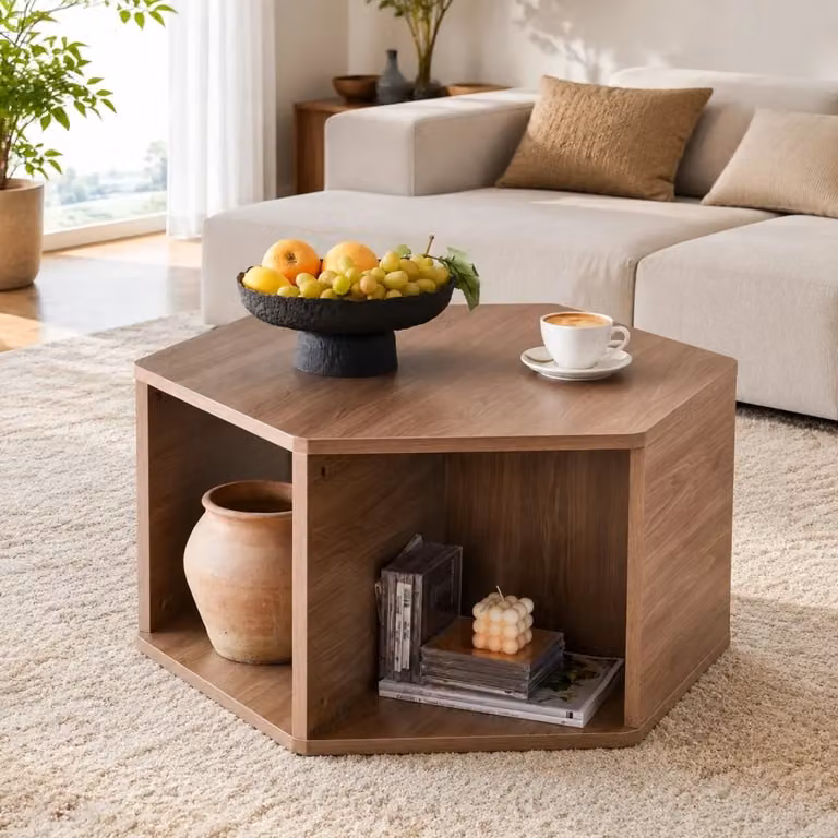 Tavolino basso moderno Mivray in MDF marrone con finitura opaca e design quadrato