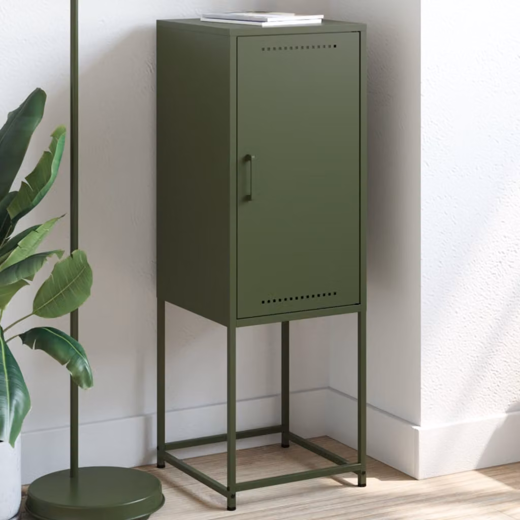 Credenza in acciaio stile industriale vidaXL Verde Oliva con ante a battente L/P/H: 36 x 39 x 107 cm