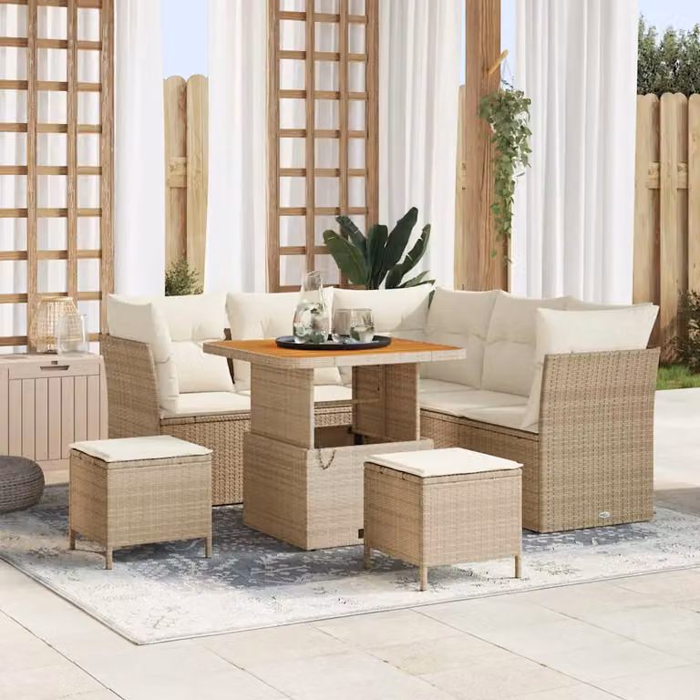 Set Divano da Giardino vidaXL 8 Pezzi a Forma di L con Tavolino e Cuscini Beige e Crema