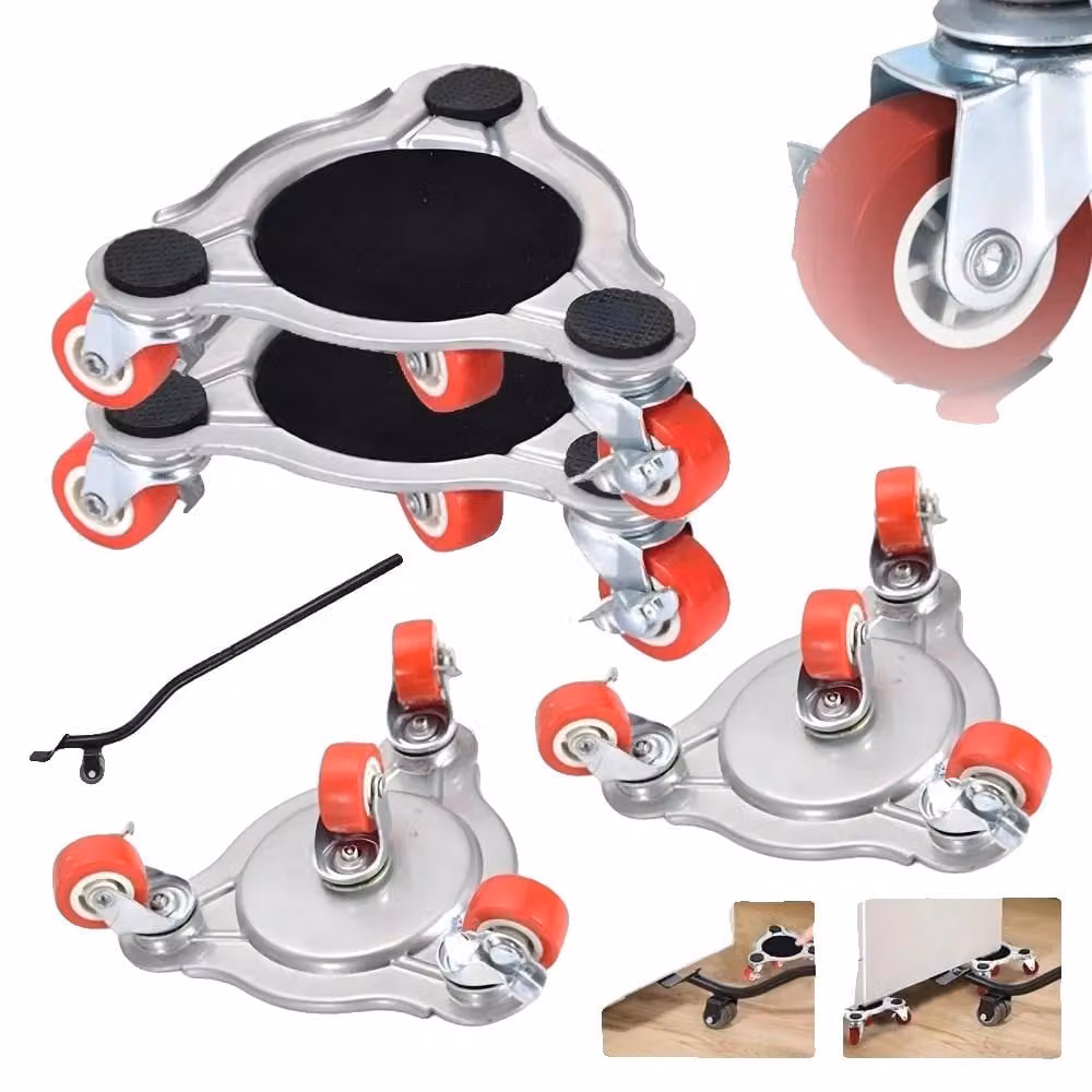 Sollevatore per mobili, realizzato in materiale plastico resistente, dimensioni 40 x 20 x 10 cm, capacità di sollevamento fino a 300 kg, ruote che scorrono agevolmente, set di 5 utensili