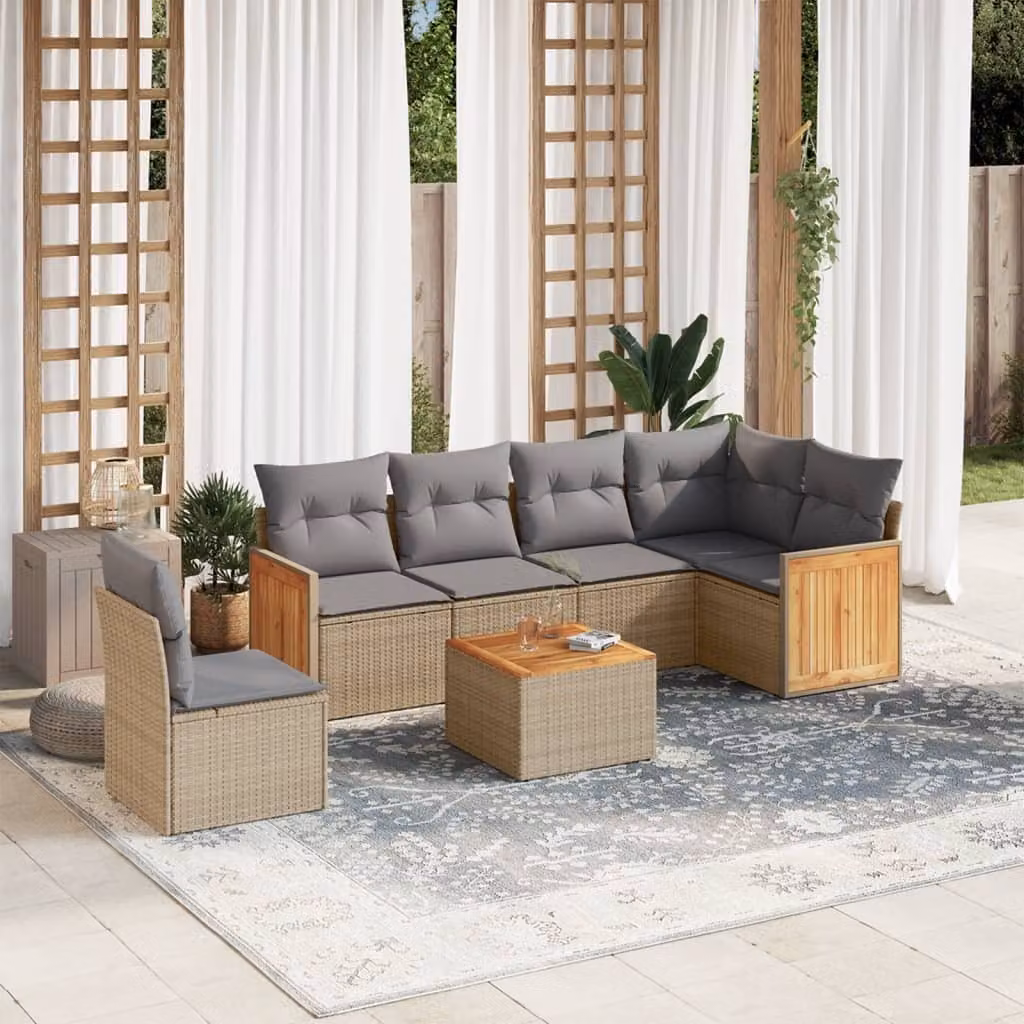 Maison Exclusive - Set da giardino 7 pezzi con cuscini Beige Poly Rattan