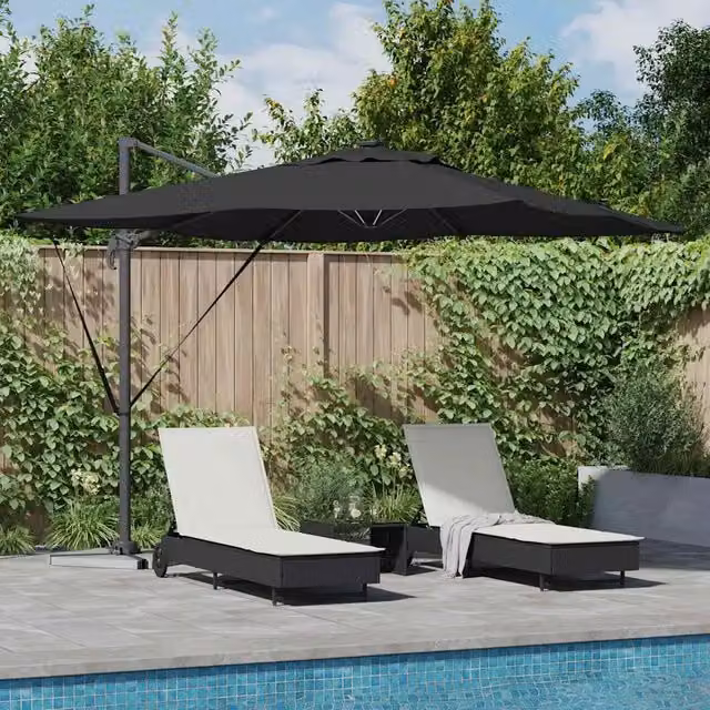 Ombrellone-Ombrello da giardino Nero 286 x 284 x 270 cm Alluminio e Poliestere