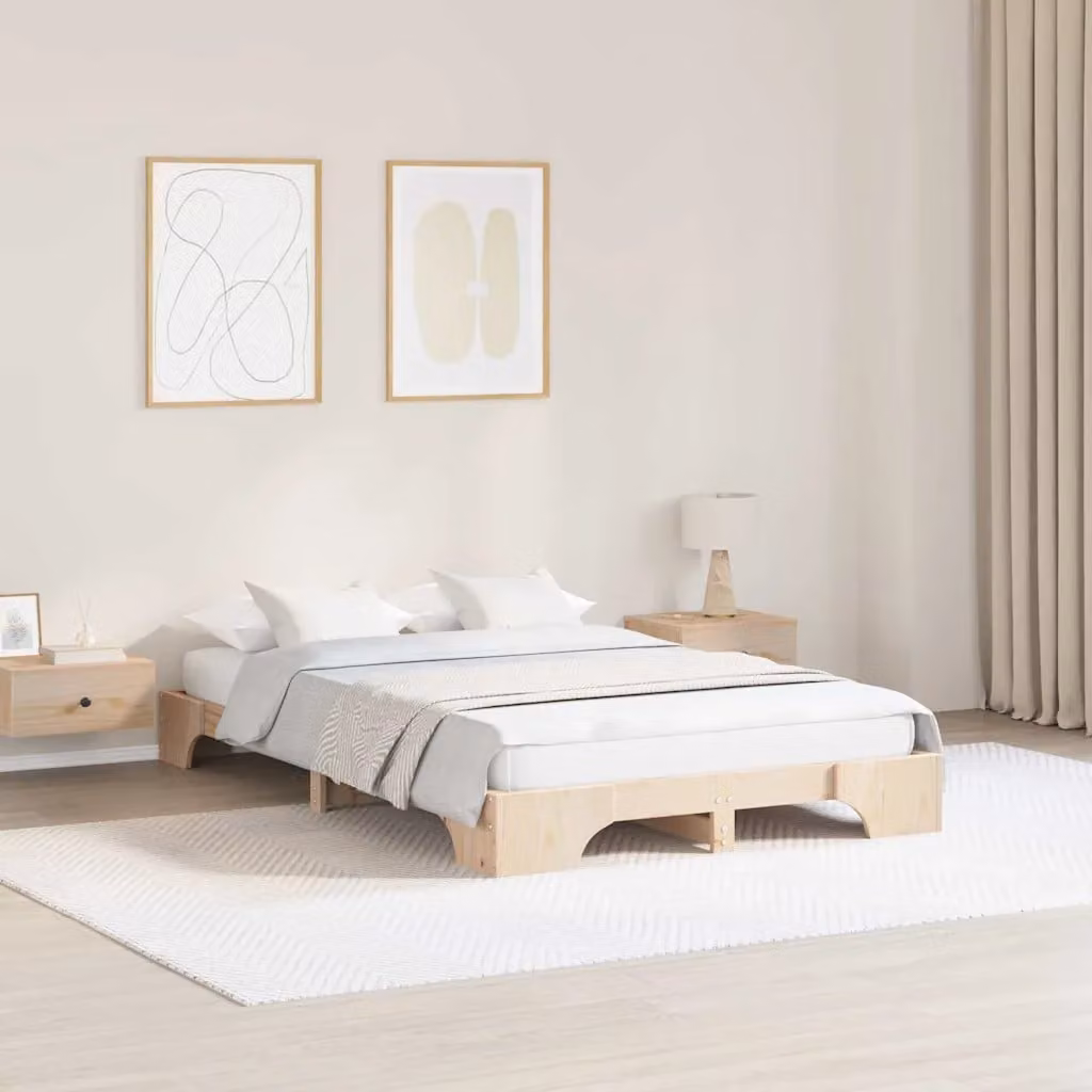Struttura del letto moderna vidaXL in pino massello naturale L/P: 140 x 190 cm