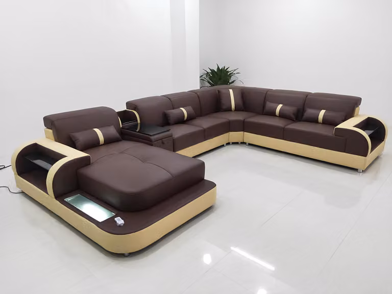 Ledersofa Design Sofa U-Form Wohnlandschaft Couch Polster Ecksofa Garnitur