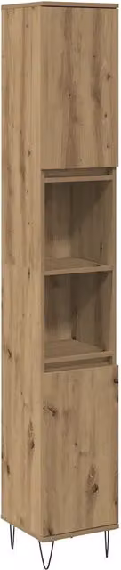 Mobiletto da bagno sospeso in stile industriale HELLOSHOP26 in legno di rovere e metallo marrone L/P/H: 30 x 30 x 190 cm – 1