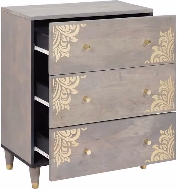 Credenza Buffet in Legno di Mango Massello Grigio e Oro L: 60 cm, P: 33 cm, H: 75 cm