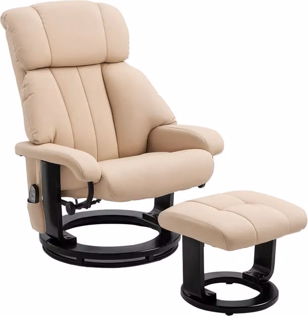 Poltrona Relax Massaggiante con Poggiapiedi in Similpelle Girevole Reclinabile con Telecomando per Salotto Bianco Crema