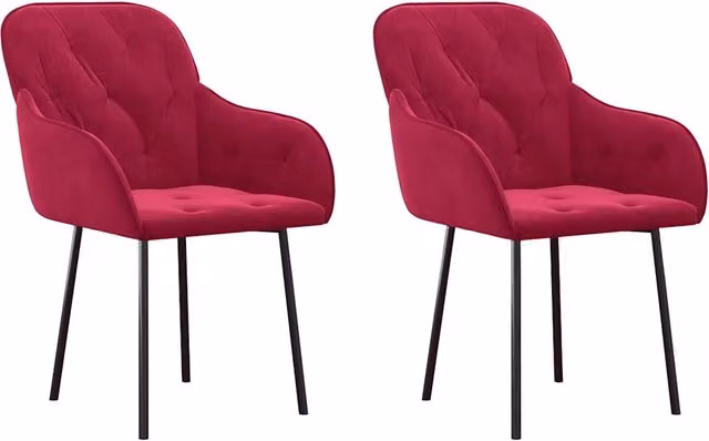 Set di 2 sedie da pranzo moderne in velluto rosso con braccioli e struttura in metallo