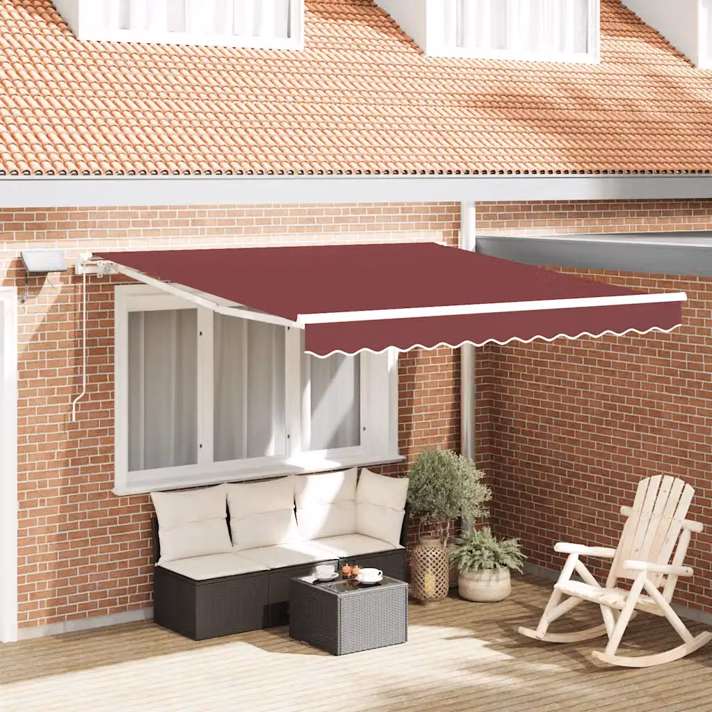 vidaXL Tenda da Sole Retrattile Manuale con LED Bordò 300x250 cm