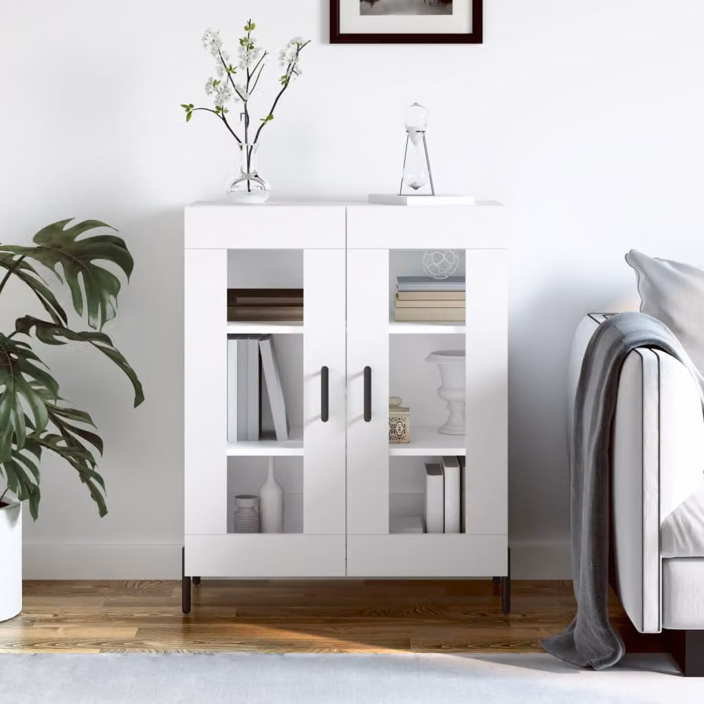 Credenza bianca vidaXL in legno multistrato e metallo L: 69,5 cm, P: 34 cm, H: 90 cm