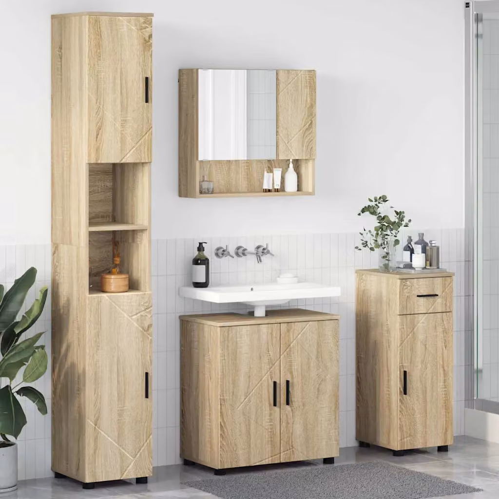 Set di mobili per il bagno moderno vidaXL composto da 4 pezzi in legno e metallo colore marrone e nero L/P/H: 61 x 35 x 64 cm