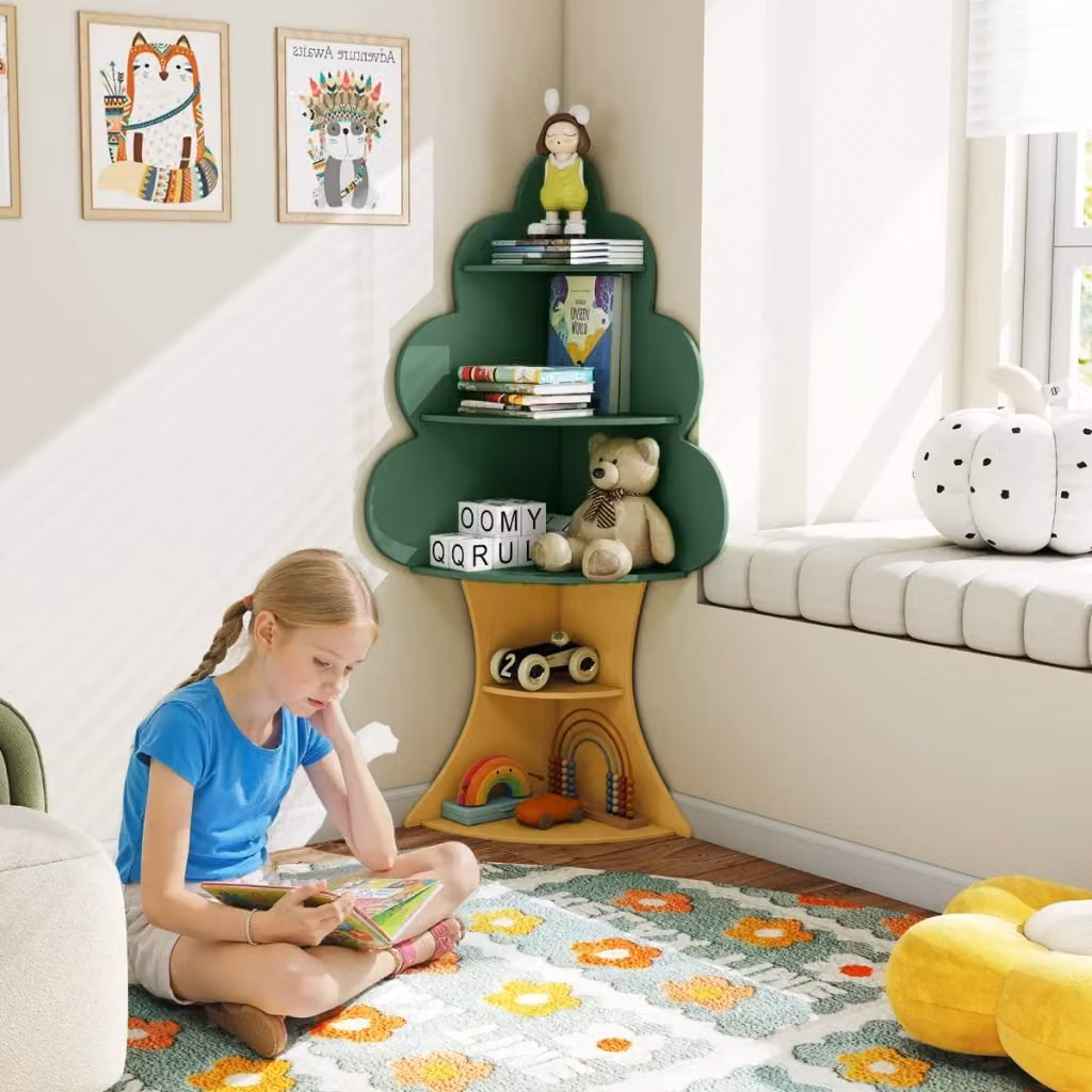 Libreria ad albero angolare Design Mania per bambini, colore verde, H 132 x L 48 x P 29,5 cm – 2