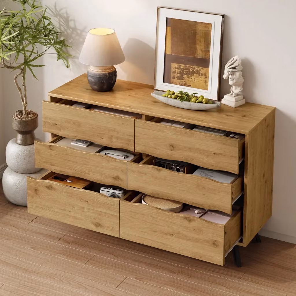Madia moderna con 6 cassetti in legno e piedi in metallo per soggiorno e sala da pranzo, marrone e nero, L/P/H: 120 x 40 x 75,5 cm – 2