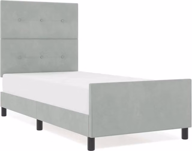 Letto singolo moderno per adulti in velluto grigio con struttura in legno e rattan L/P/H: 190 x 90 x 128 cm – 1