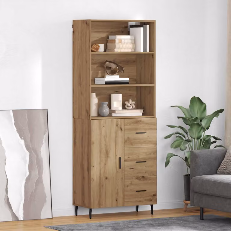 Set di 2 credenze moderne vidaXL in rovere marrone con ripiani interni, L: 69,5 cm, P: 32,5 cm, H: 180 cm