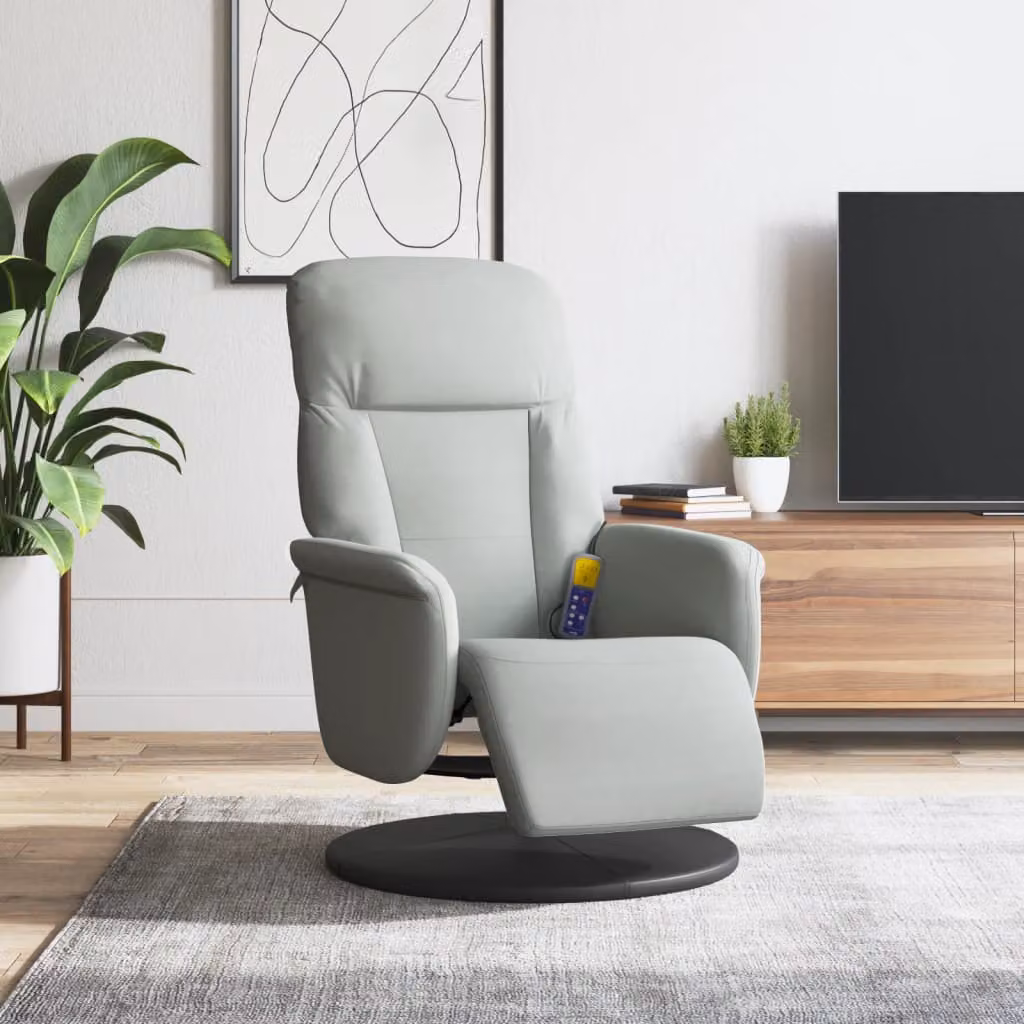 vidaXL Poltrona Reclinante Relax con Poggiapiedi e Braccioli, Grigio, Velluto e Finta Pelle