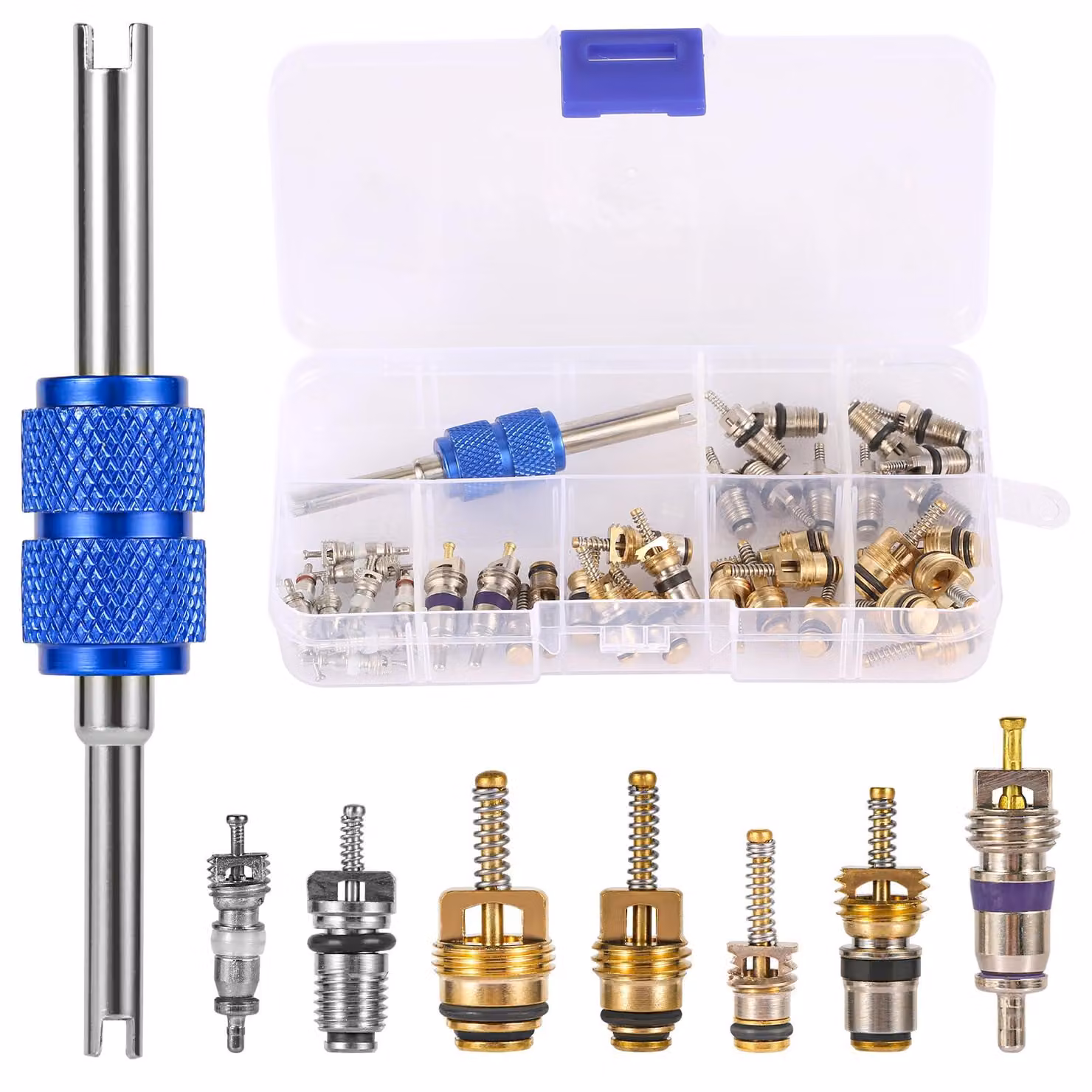 Kit di valvole per impianti di climatizzazione automobilistici, confezione da 40 pezzi, con doppia valvola e attrezzi di montaggio, compatibile con refrigeranti R12 e R134a