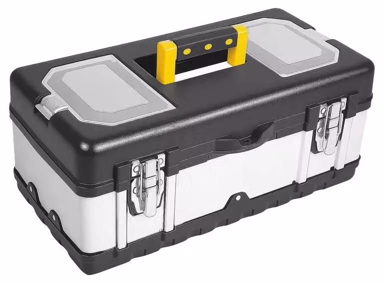 Valigetta portatile per utensili - Dimensioni 45 x 22,5 x 19,5 cm - Realizzata in plastica resistente - Acciaio inossidabile - Scomparto removibile - A due scomparti - Antipolvere e impermeabile