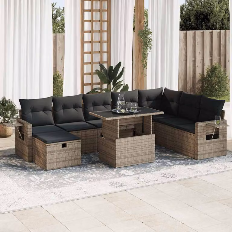 Maison Exclusive - Set da giardino 9 pezzi con cuscini Grigio Polyrattan