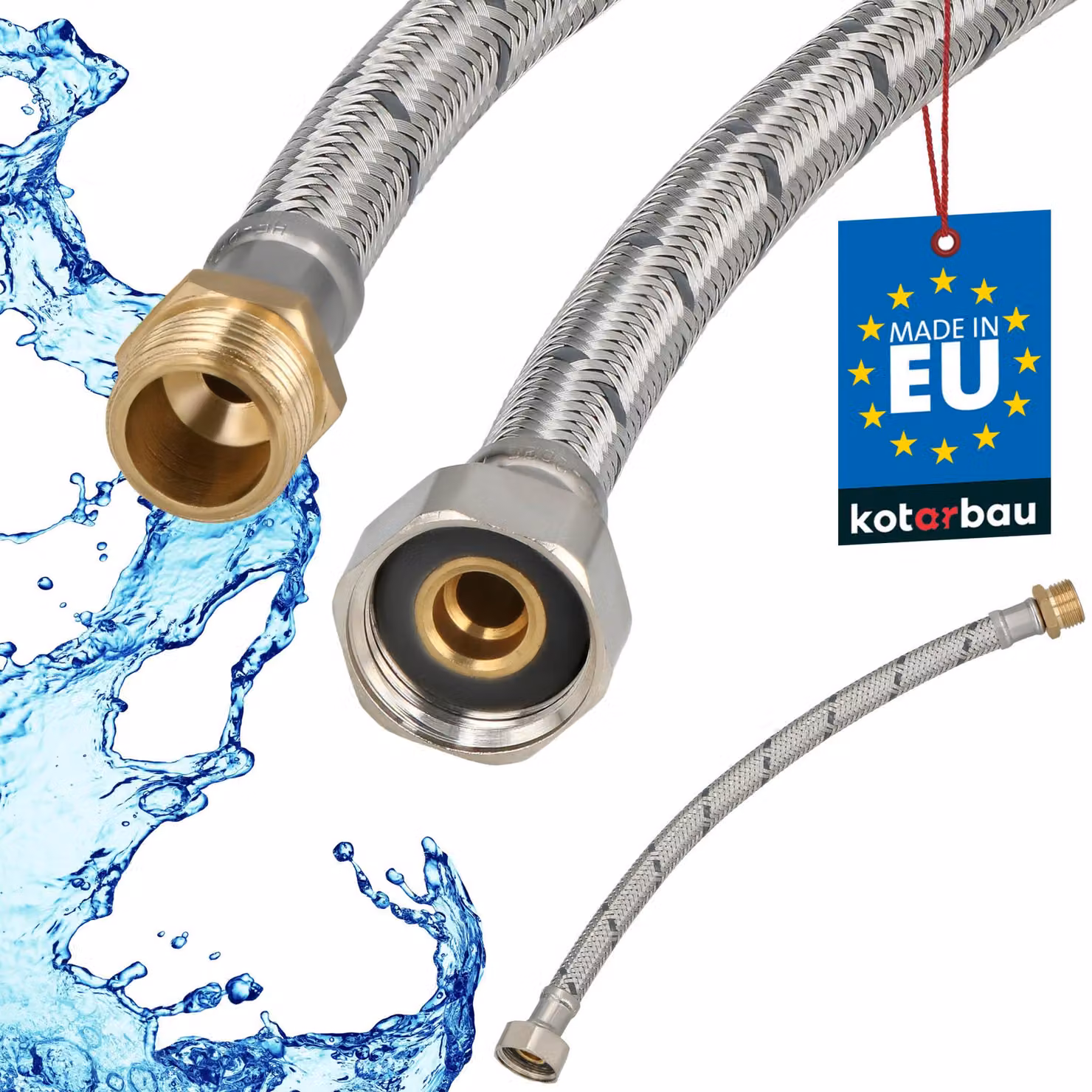 KOTARBAU® Tubo Flessibile per Rubinetto 1/2" x 3/8" Rinforzato 30cm Tubo Flessibile Rubinetto Cucina Maschio x Femmina Acciaio Inox