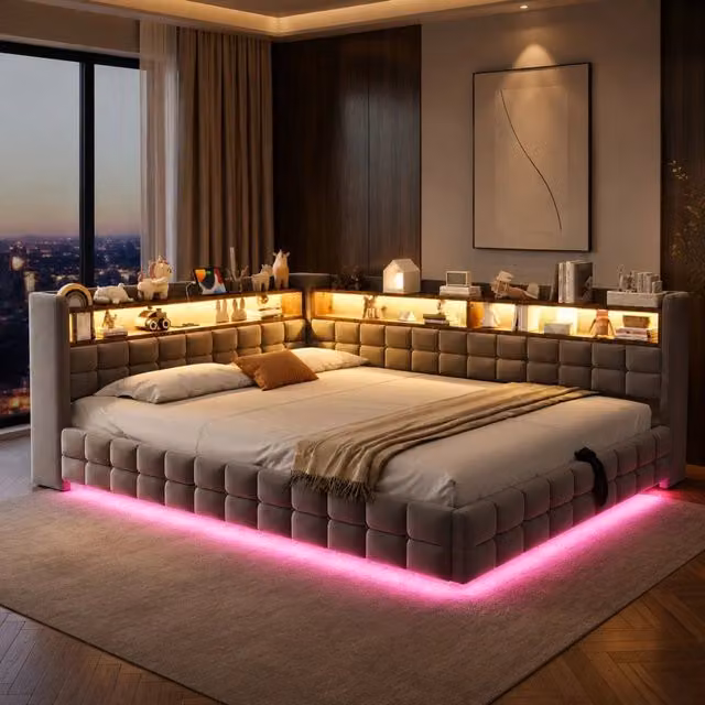 Divano letto 140x200 cm in velluto grigio chiaro con contenitore, senza materasso –