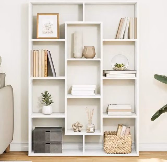 Libreria bianca vidaXL in legno con pannello posteriore per soggiorno L: 102 cm, P: 29 cm, H: 143 cm