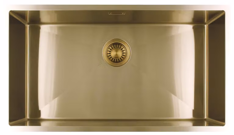 Lavello da cucina 74x40 cm, finitura oro, da incasso, design piatto, modello PLX7440-60 Pure.Sink