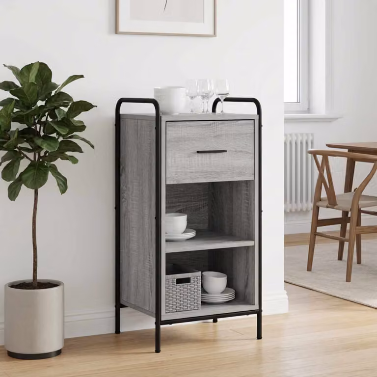 Credenza moderna vidaXL in legno ingegnerizzato e metallo, colore grigio, L: 97 cm, P: 33 cm, H: 81 cm