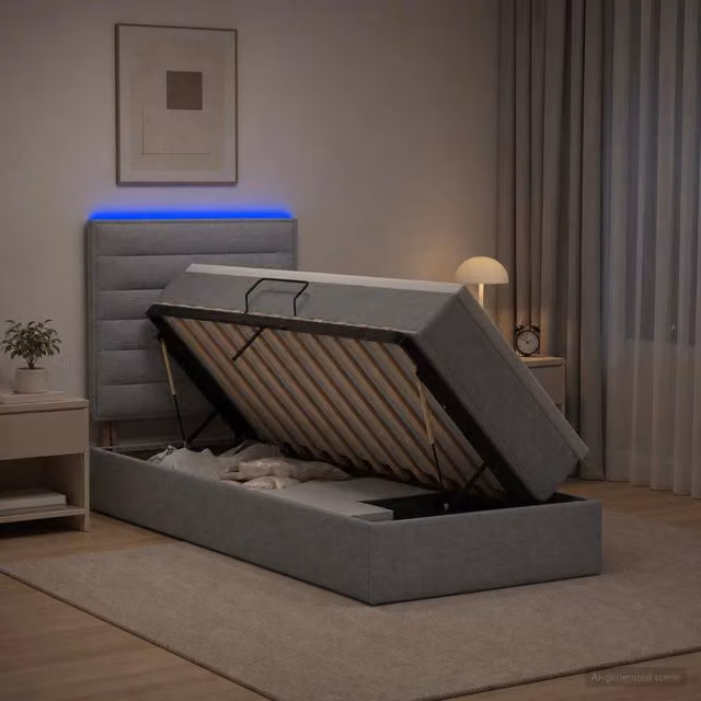 Letto con contenitore e materasso vidaXL Grigio Chiaro con illuminazione LED e porte USB L/P/H: 100 x 200 x 45 cm