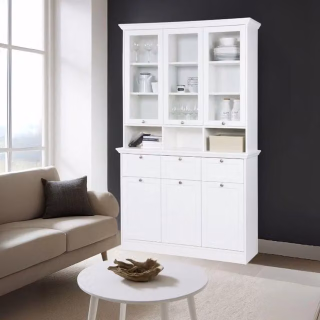 Credenza con tre ante in vetro e tre cassetti Landwood50 colore bianco