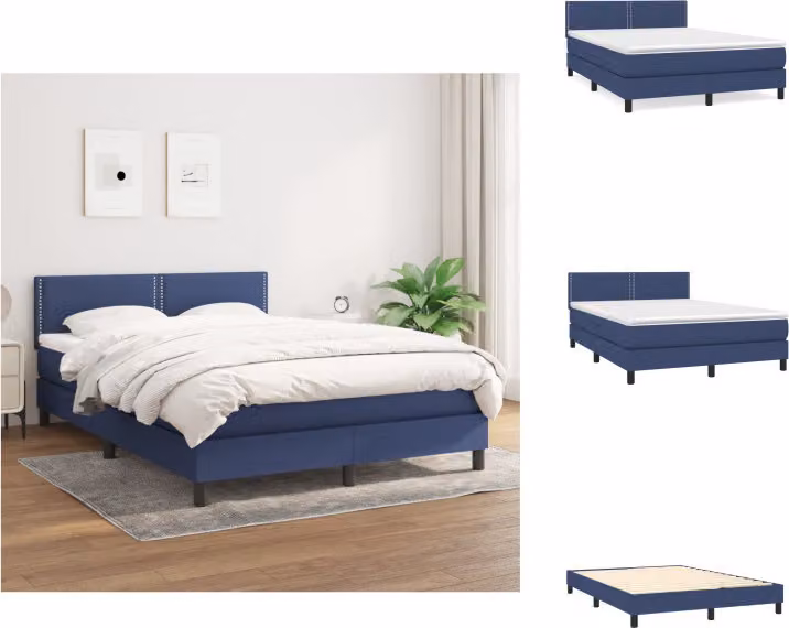 vidaXL Letto a molle con materasso blu 140x200 cm in tessuto - Letti & strutture letto
