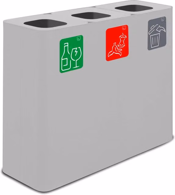 Pattumiera Sistema di Raccolta Rifiuti 90x30xh80 cm In Acciaio Verniciato 3 Scomparti Bianco