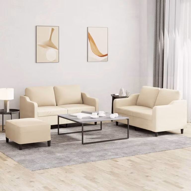 Set di divani 3 pezzi vidaXL in tessuto beige con cuscini per soggiorno moderno