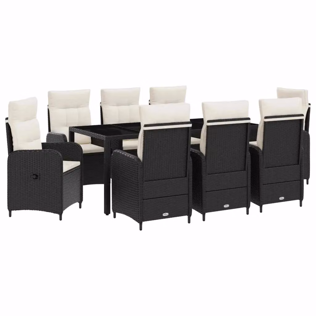 Set da pranzo per esterni vidaXL in polyrattan con piano in vetro, 9 pezzi, Nero e Bianco – 2