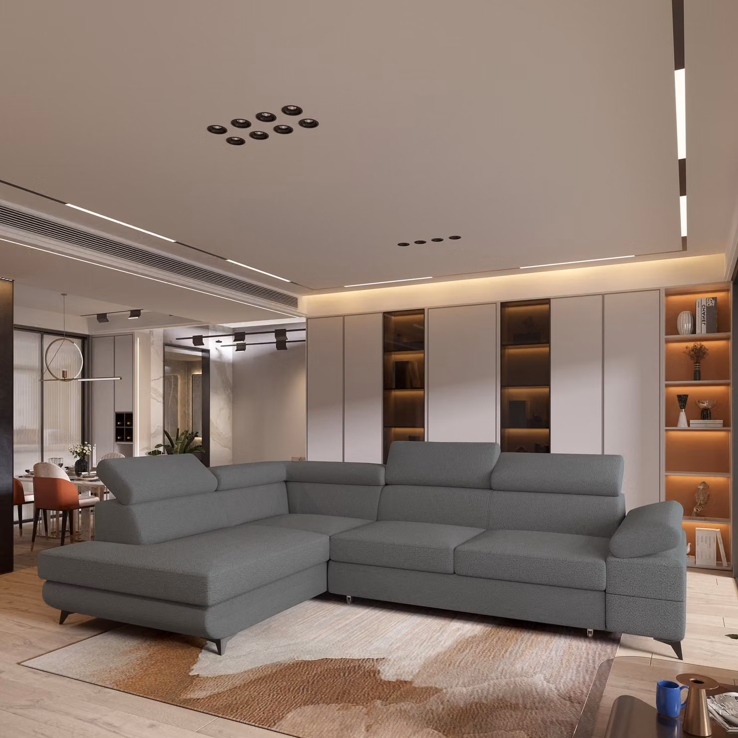 Divano angolare Masseno FAVIEN L-S con funzione letto a L, divano con box letto, divano da salotto, divano, divano, divano letto, set di divani - grigio, QUELLE 92