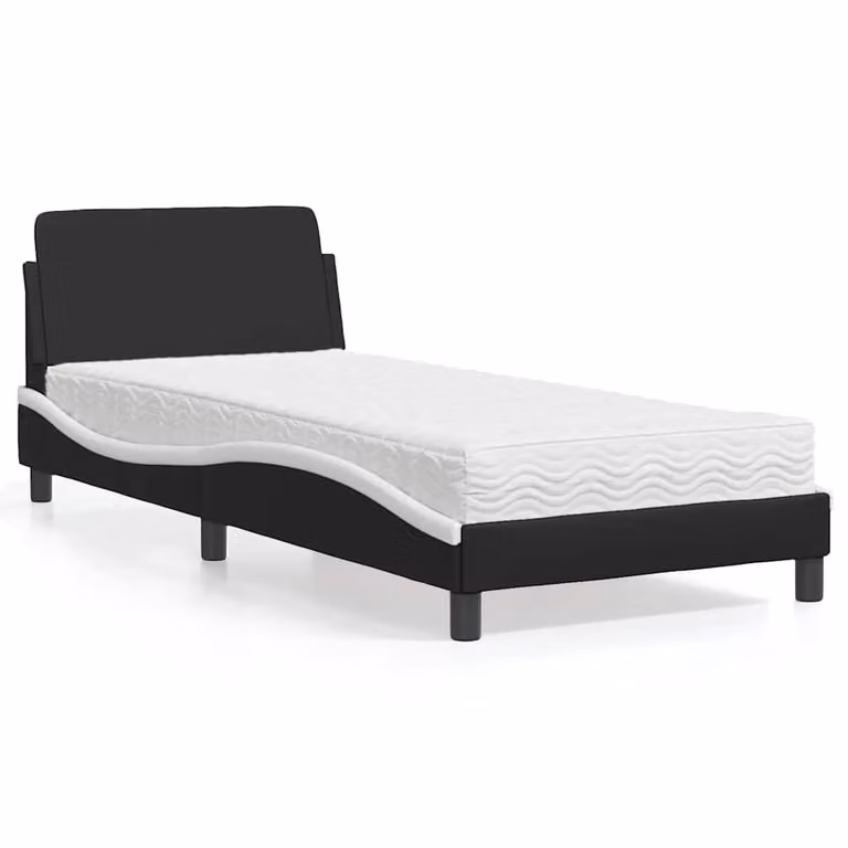 Letto con Materasso Dover vidaXL in Similpelle Nero e Bianco L/P/H: 80 x 200 cm