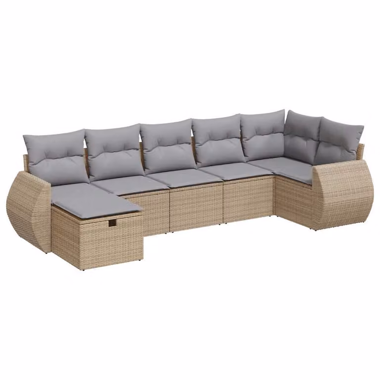 Set Divani da Giardino 7 pz con Cuscini Beige in Polyrattan