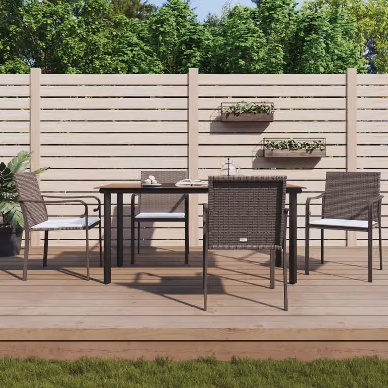 The Living Store Set da pranzo da giardino 5 pezzi con cuscini in poly rattan e acciaio