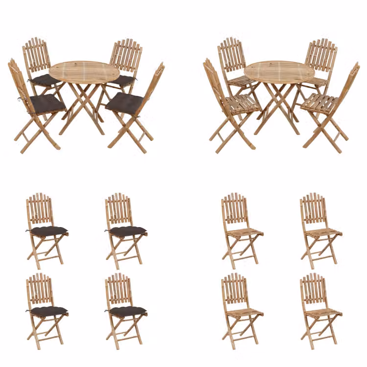 vidaXL Set da pranzo da giardino 5 pezzi con cuscini pieghevoli in bambù - Set da pranzo da giardino - Set da pranzo da giardino - Set da pranzo da esterno