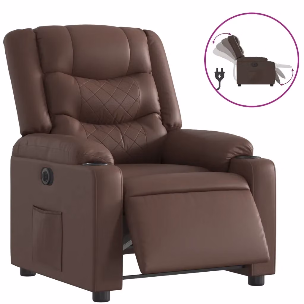 vidaXL Poltrona Reclinabile Elettrica in Similpelle Marrone con Braccioli – 2