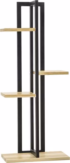 Outsunny Portapiante Industriale con 4 Ripiani in Legno di Abete e Metallo, L 45 cm x P 25 cm x H 110 cm, Nero e Marrone – 1
